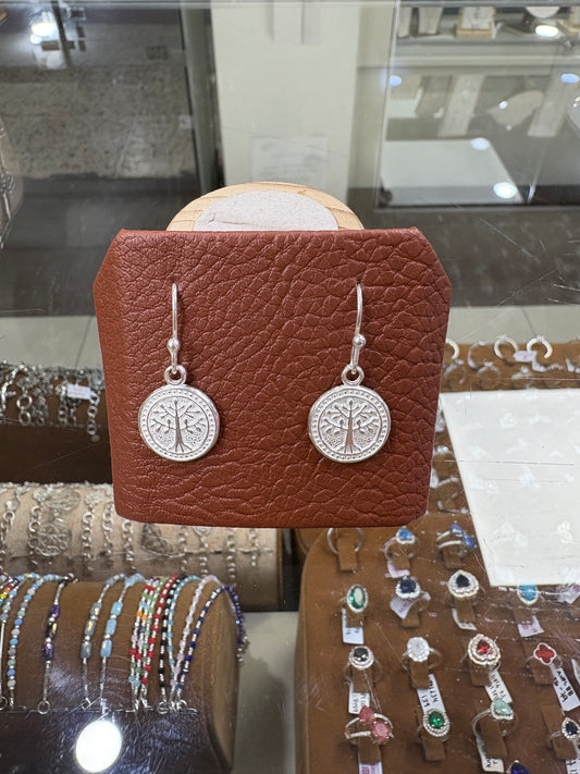 Arete moneda contorno puntos y arbol de la vida, colgante - plata