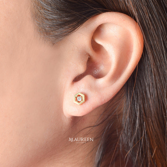 Arete hexagonal con circón - Oro