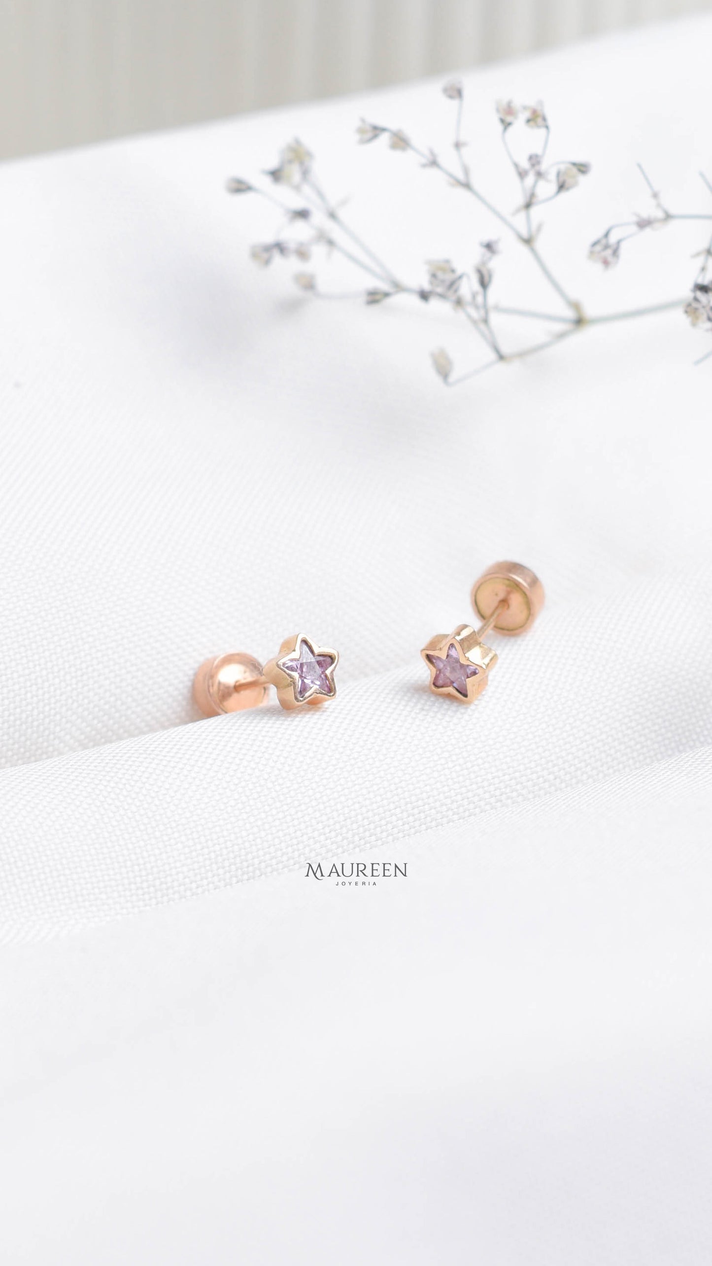 Arete abridor estrella piedra rosada - Oro