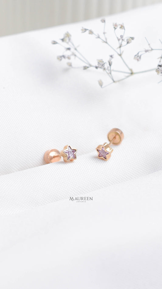Arete abridor estrella piedra rosada - Oro