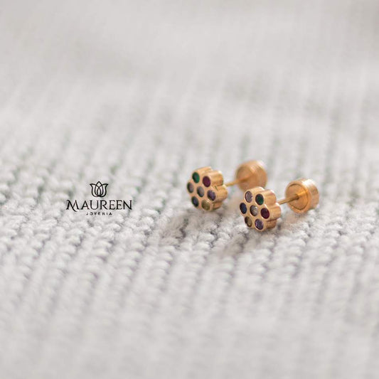 Arete abridor flor de colores - Oro