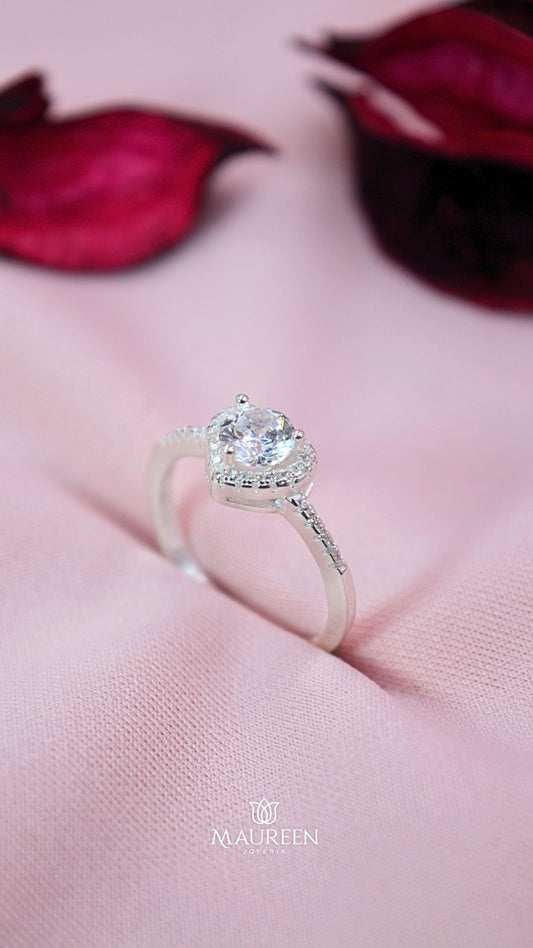 Anillo promesa corazon con mini circones - Plata