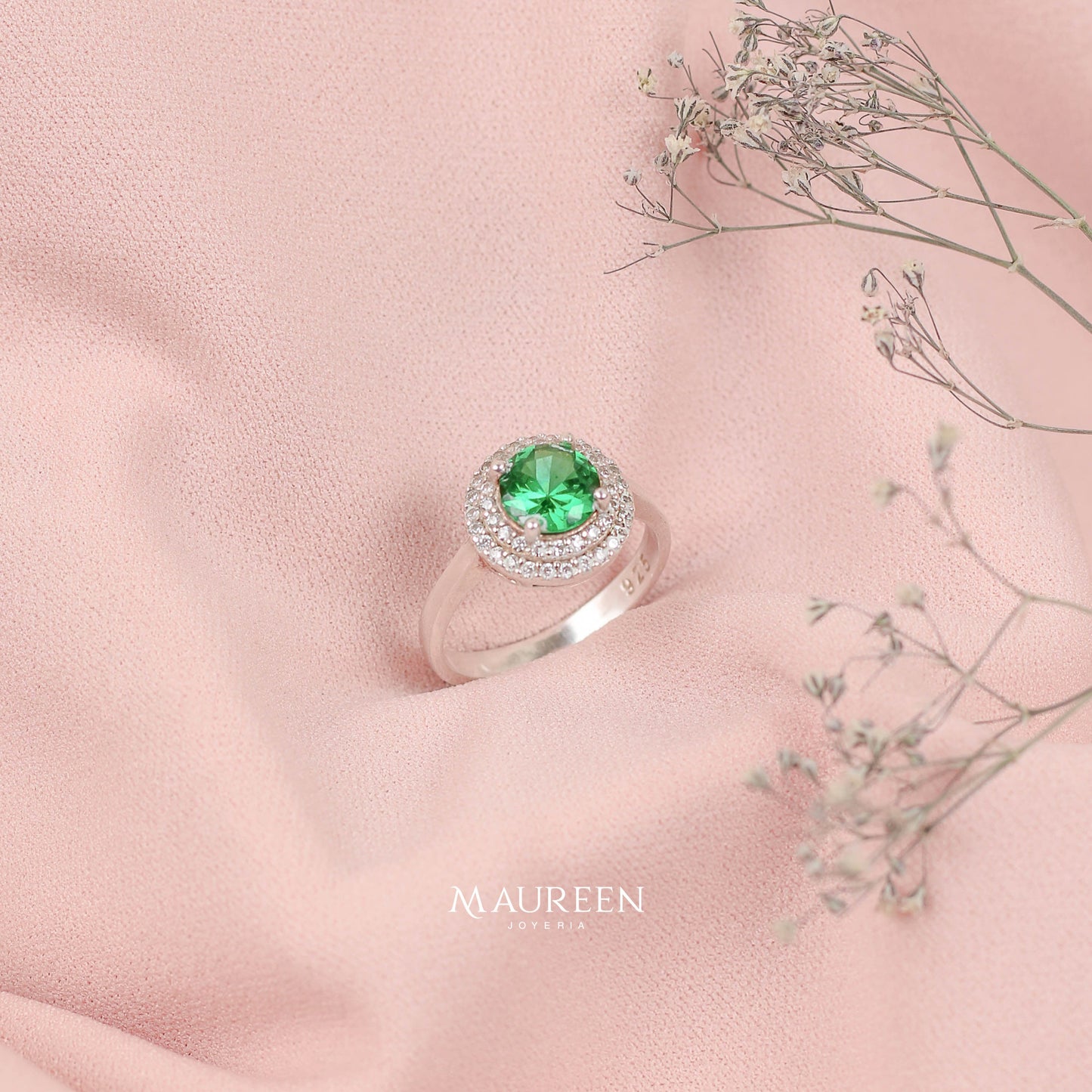 Anillo de promesa piedra verde circones - Plata