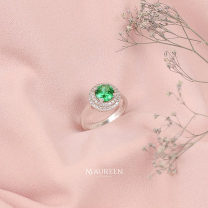 Anillo de promesa piedra verde circones - Plata