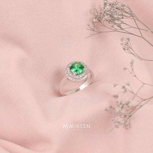 Anillo de promesa piedra verde circones - Plata