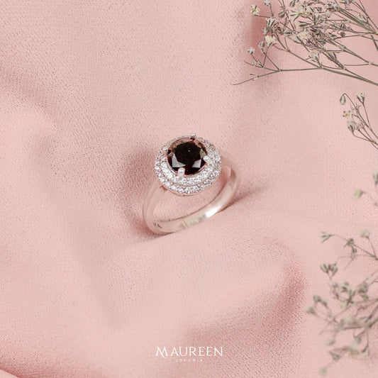 Anillo de promesa piedra negra circones - Plata