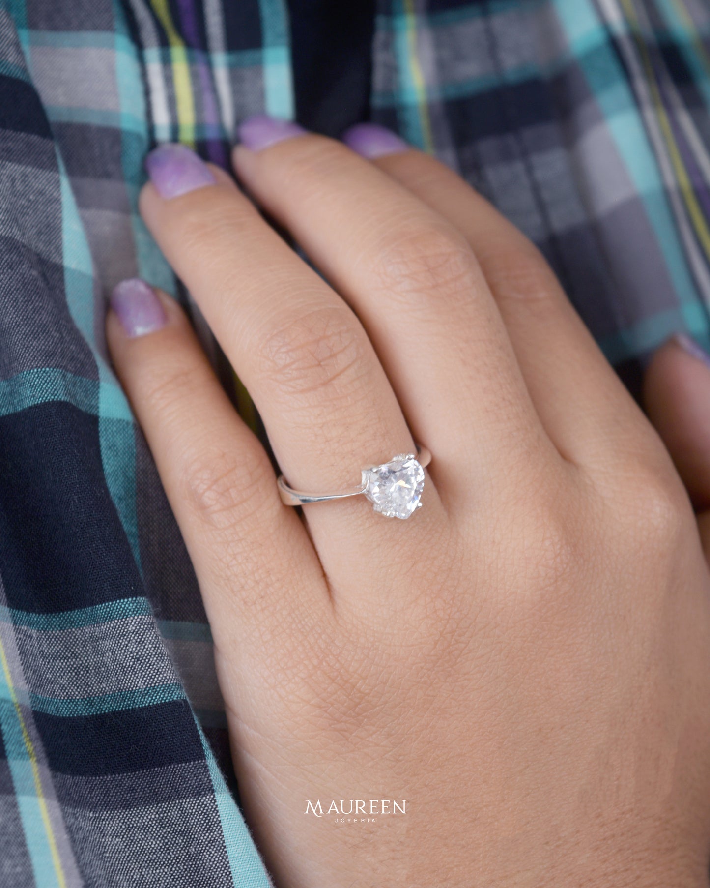 Anillo de promesa corazón piedra circón -  Plata
