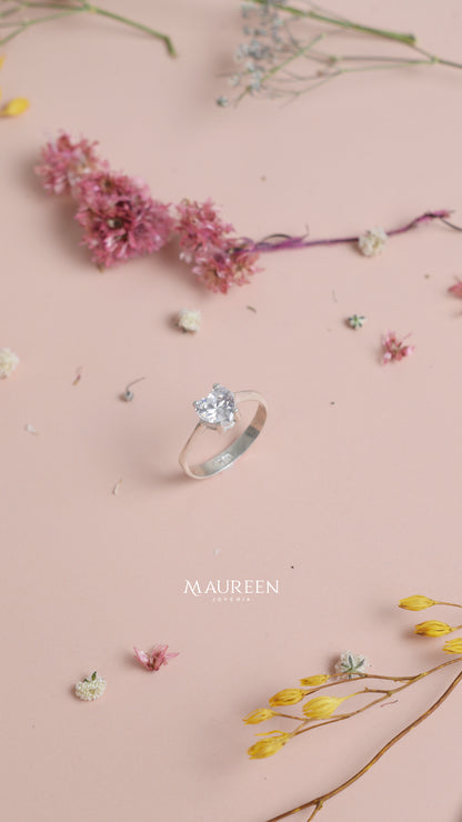 Anillo de promesa corazón piedra circón -  Plata