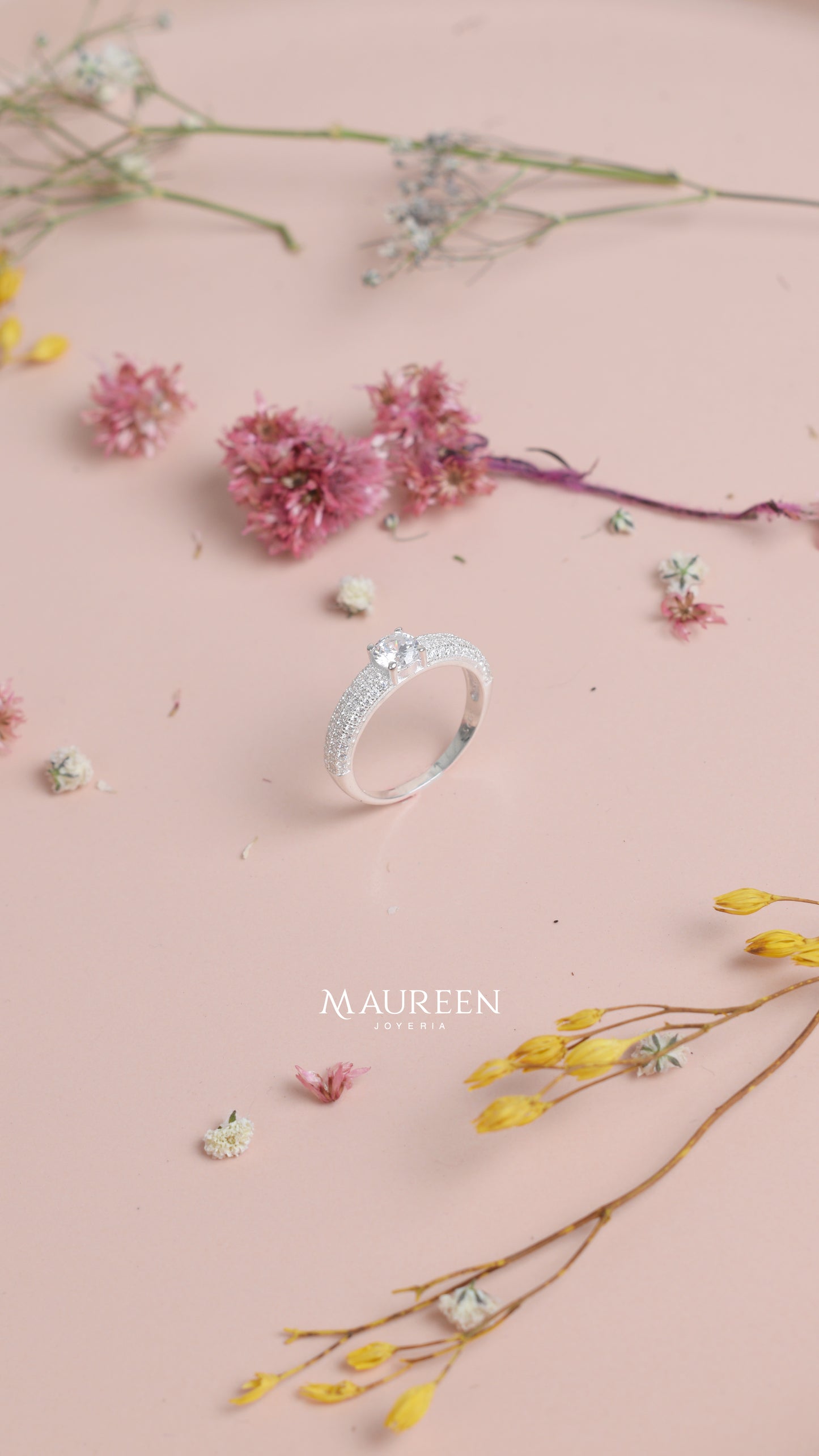 Anillo de compromiso circones redondo - Plata