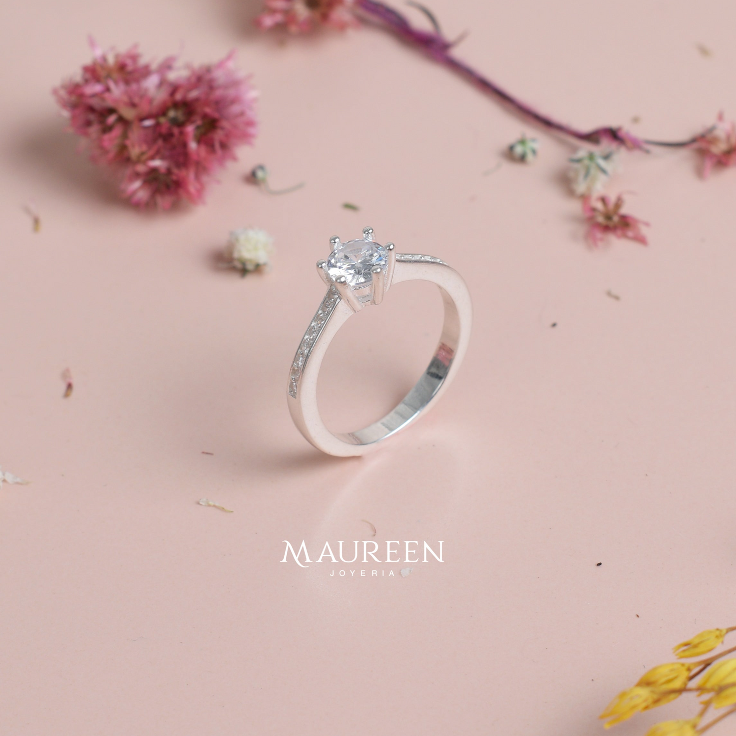 Anillo de compromiso  con circón - Plata