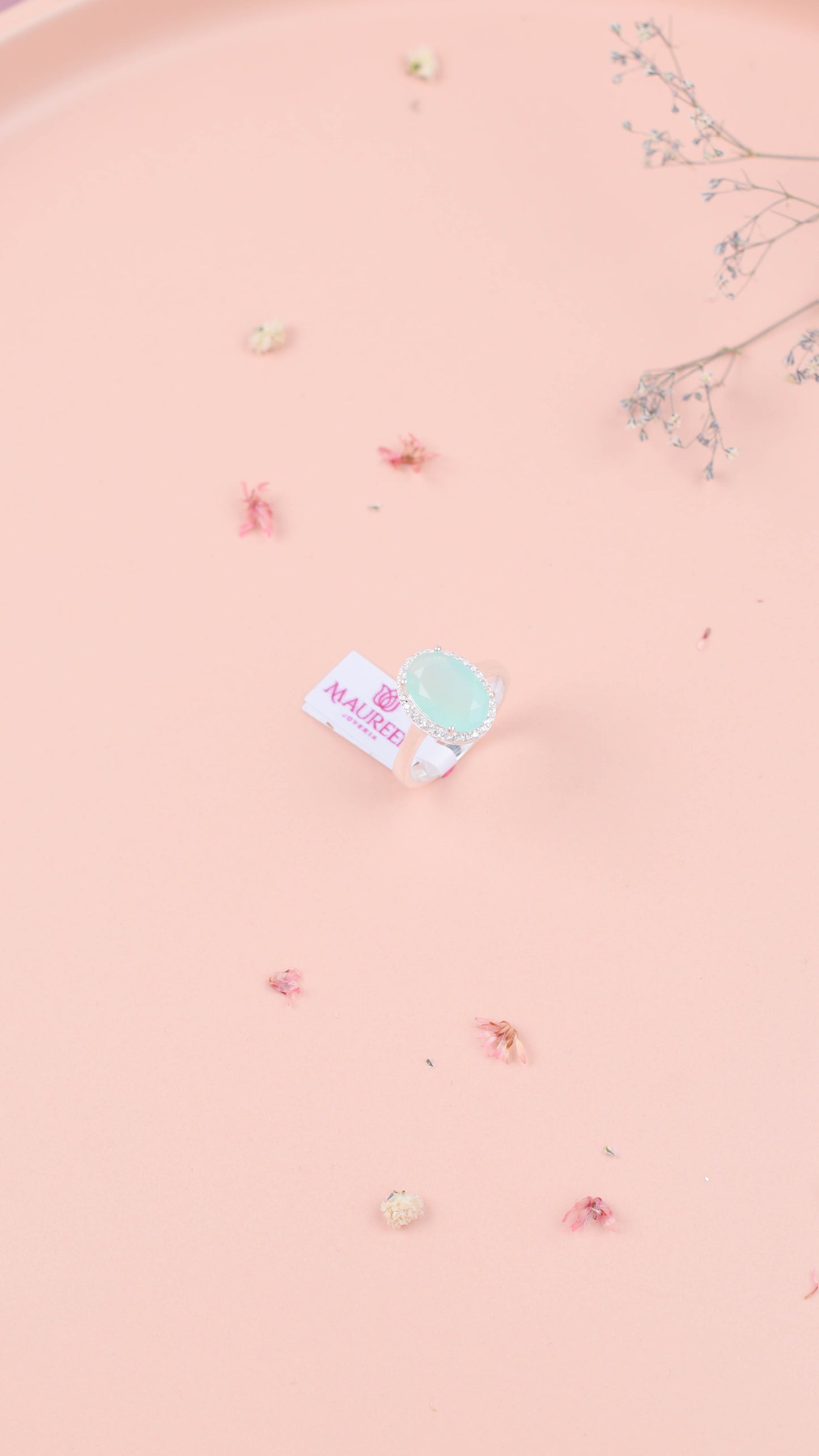 Anillo promesa piedra ovalada turmalina verde claro - Plata