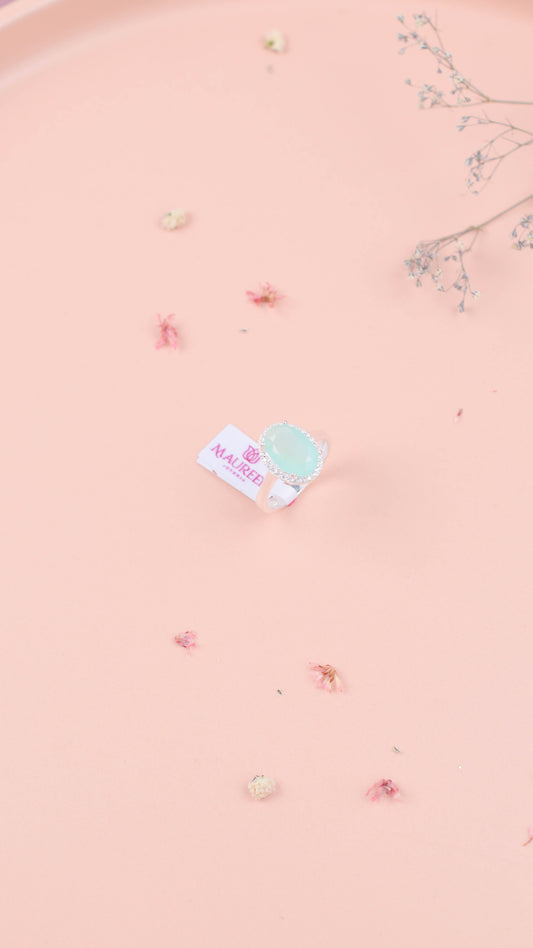 Anillo promesa piedra ovalada turmalina verde claro - Plata