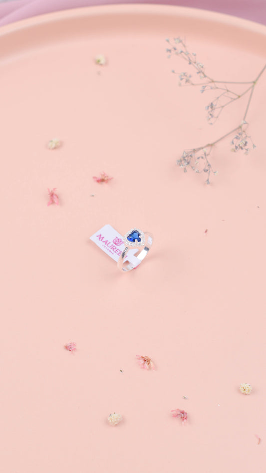 Anillo promesa corazon piedra zafiro - Plata