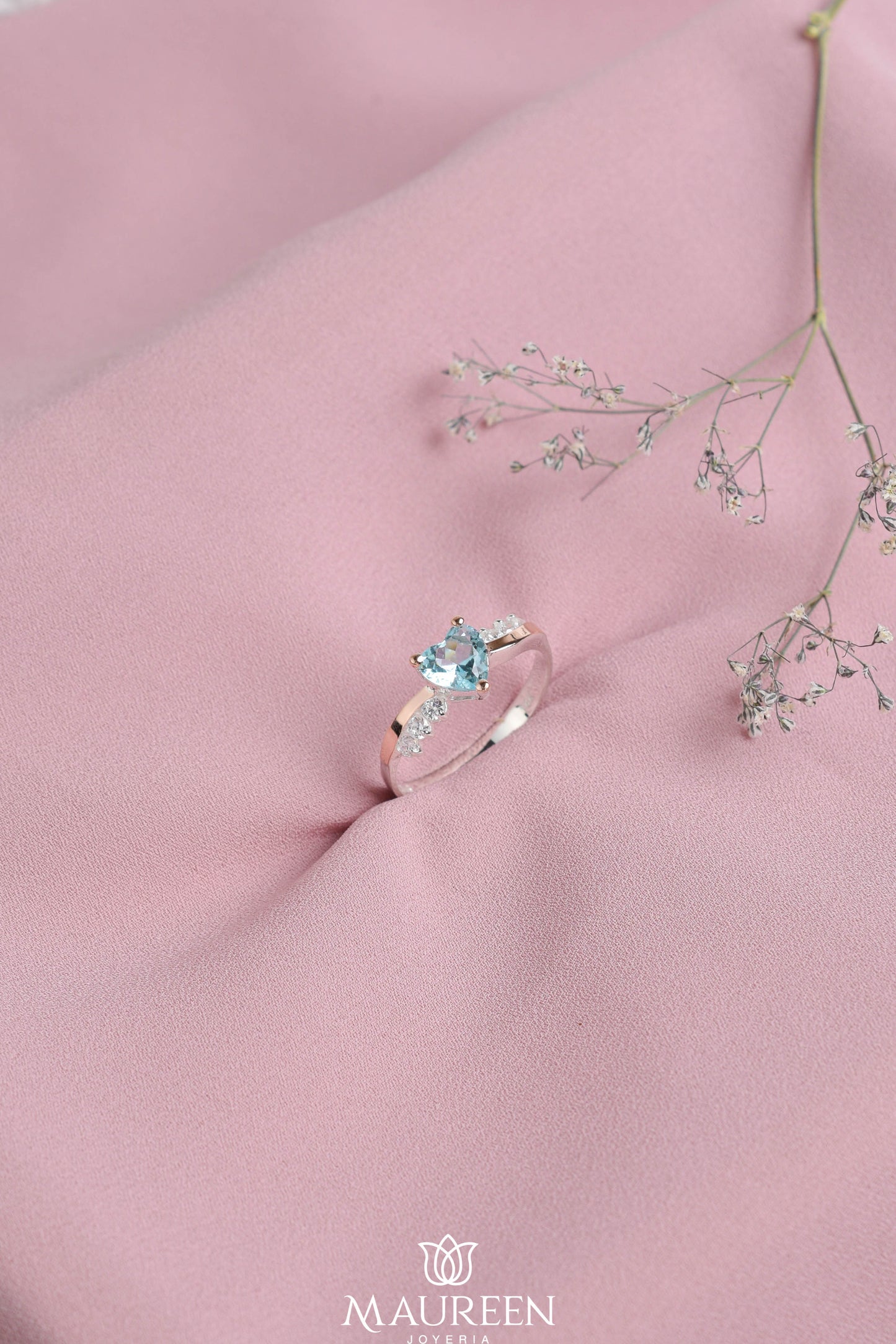 Anillo de promesa corazón piedra celeste - Plata/Oro