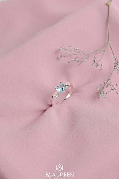Anillo de promesa corazón piedra celeste - Plata/Oro