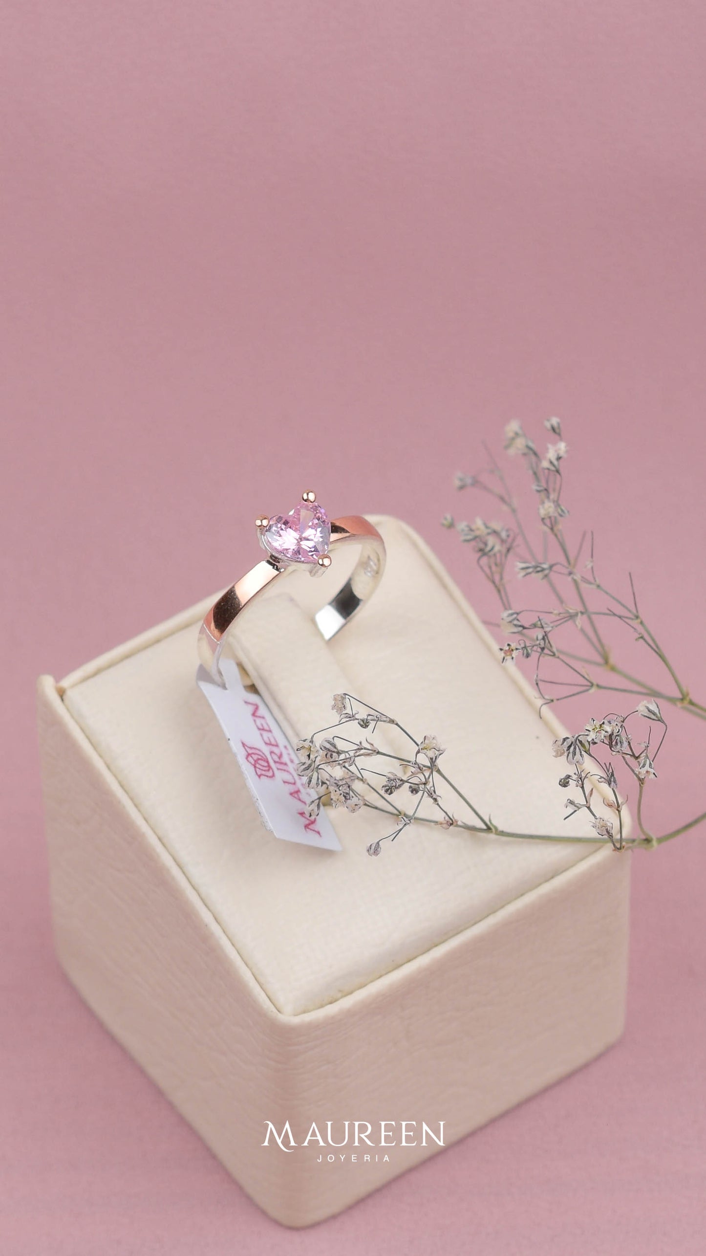 Anillo de promesa corazon circon rosado - Plata/Oro