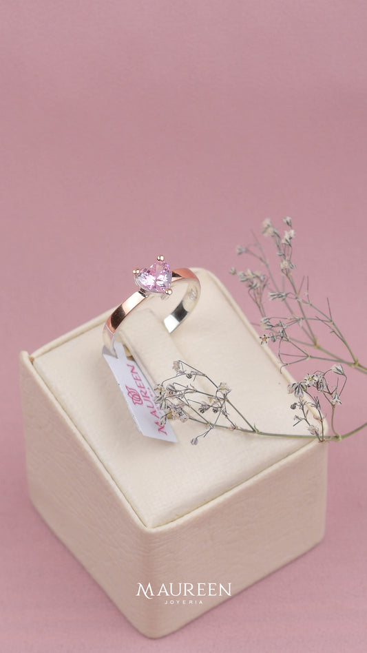 Anillo de promesa corazon circon rosado - Plata/Oro