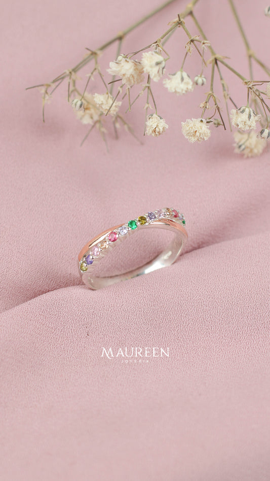 Anillo churumbela circones de colores cruzado - Plata / Oro