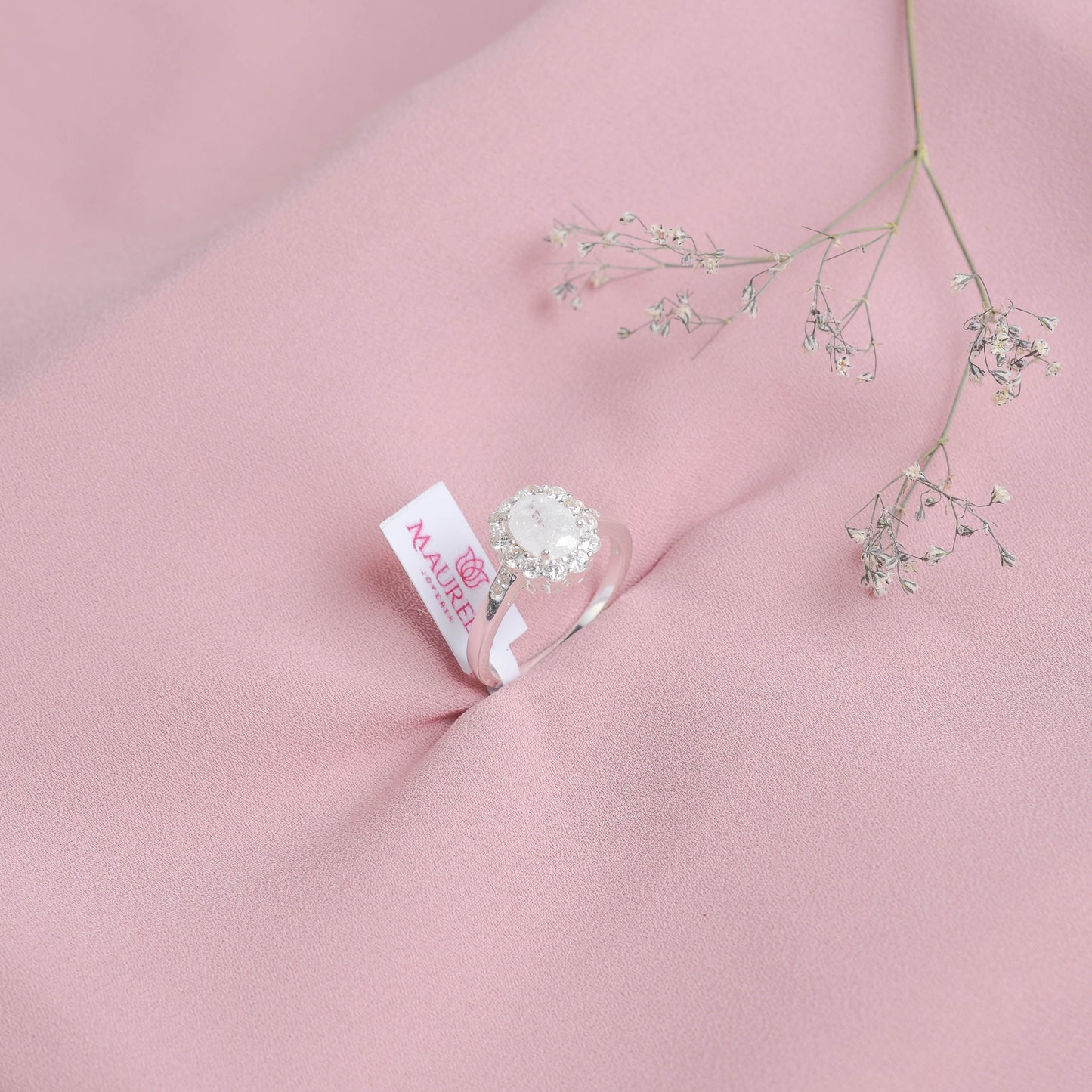 Anillo de promesa piedra opalo blanco - Plata