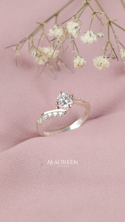 Anillo compromiso cruzado circones blancos plata con oro - Plata / Oro
