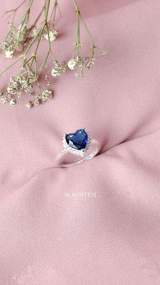 Anillo promesa corazon safiro con mini circones - Plata