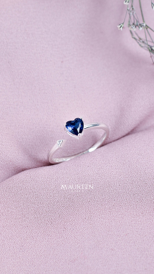 Anillo promesa corazon safiro  - Plata