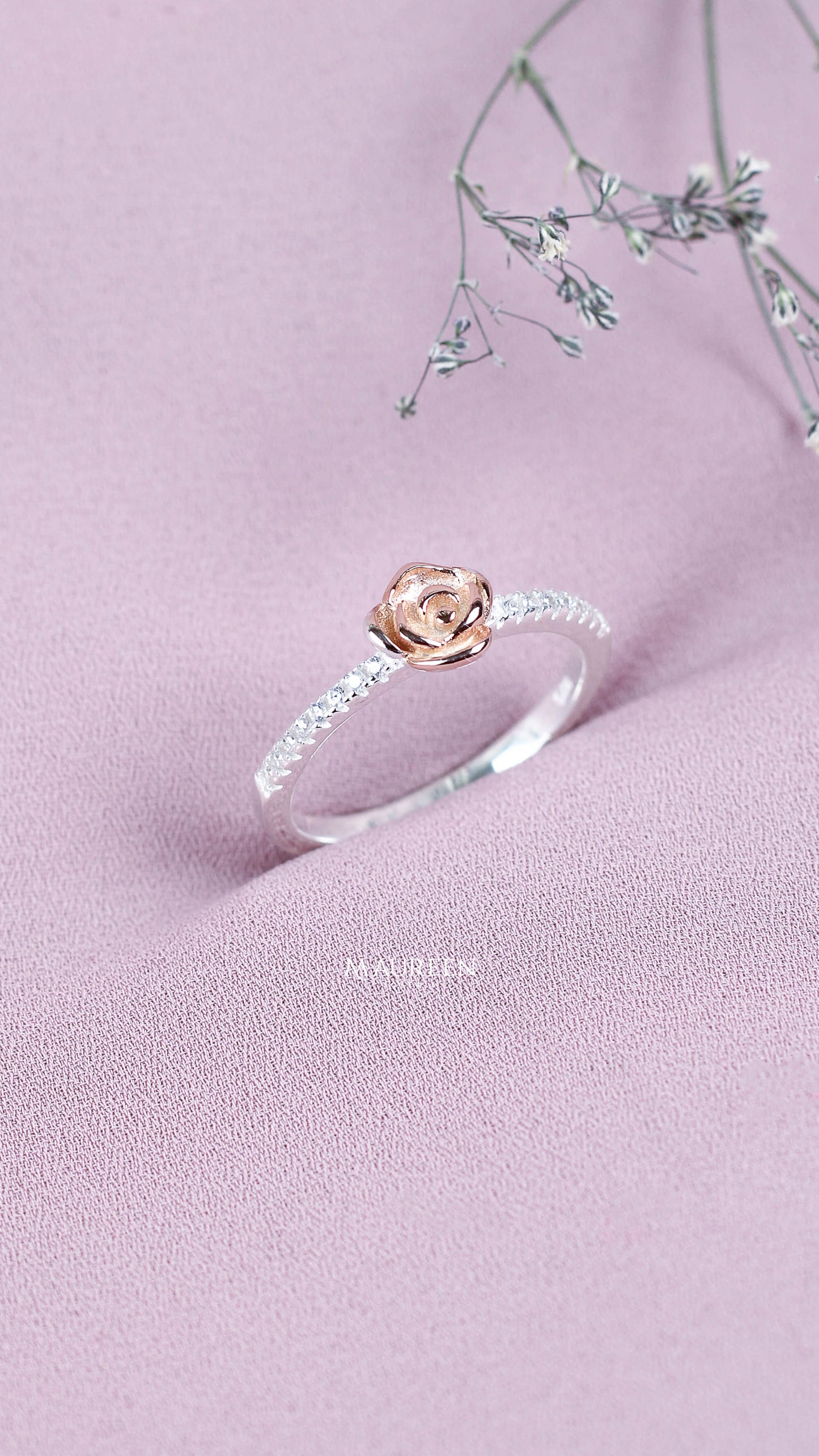 Anillo promesa rosa circones - Plata/Oro