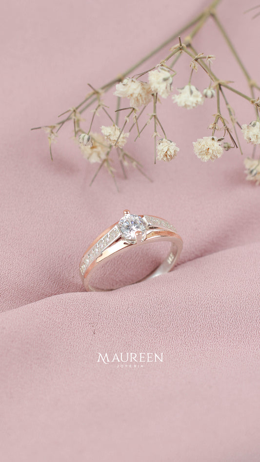 Anillo compromiso circon circular - Plata/Oro