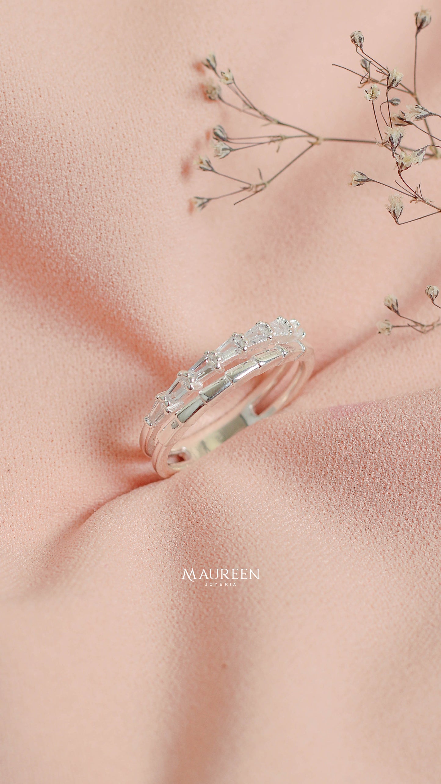 Anillo churumbela circones baguette - Plata