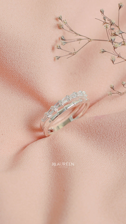 Anillo churumbela circones baguette - Plata