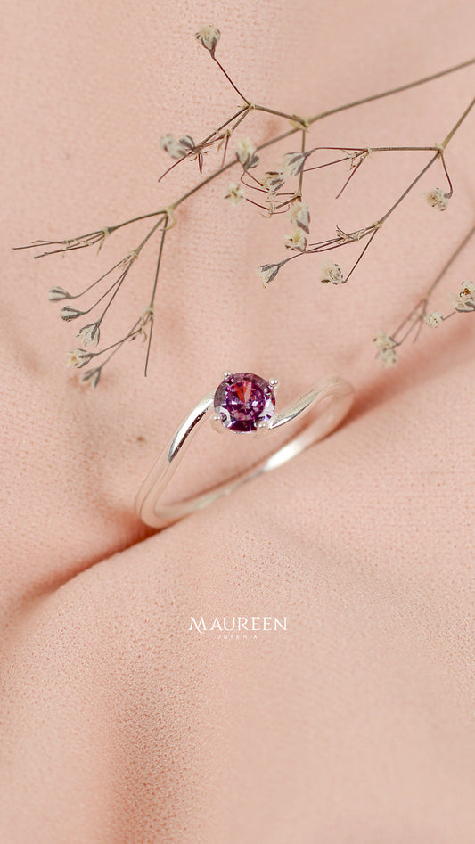 Anillo promesa amatista solitario en bisel - Plata