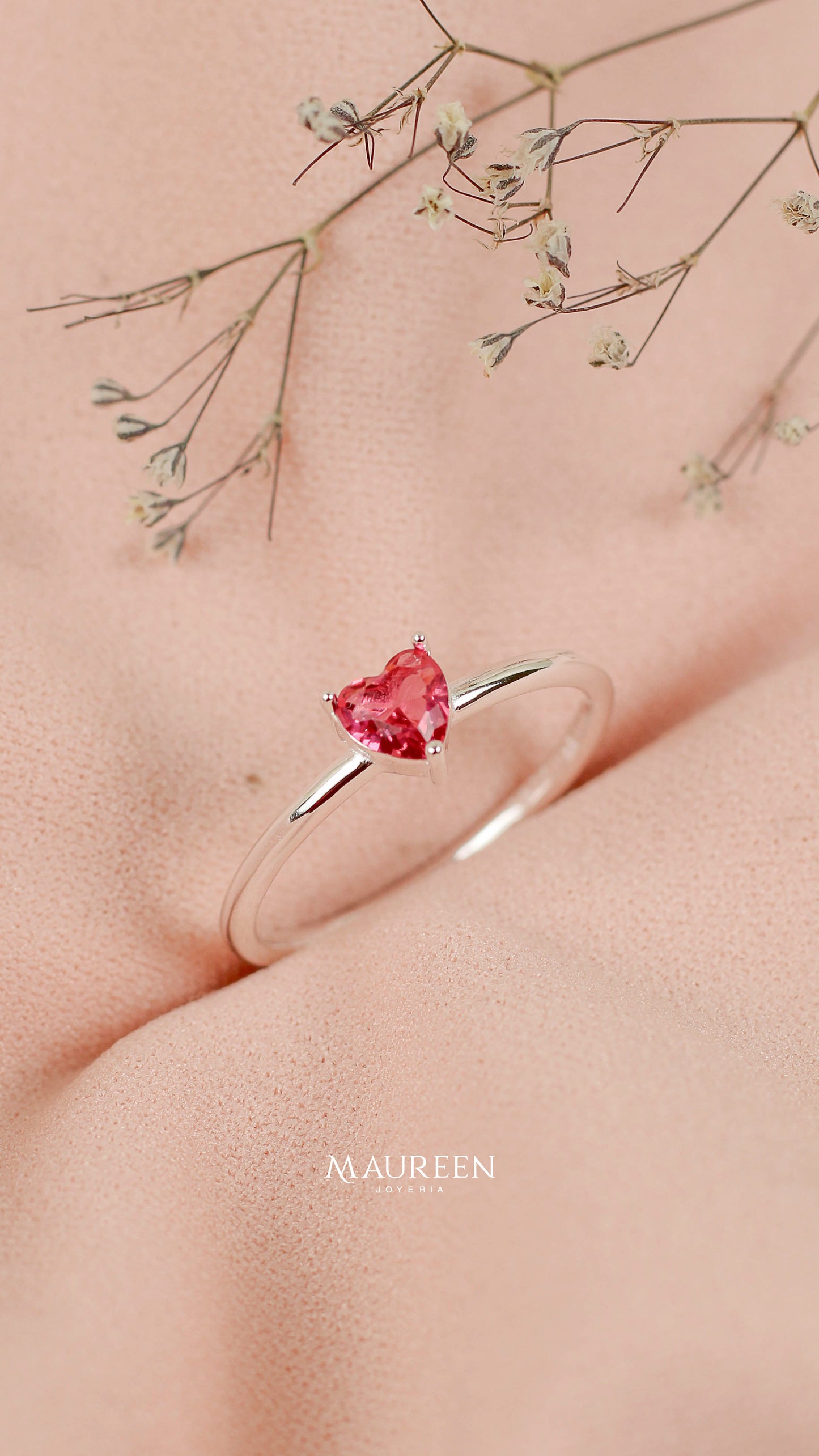 Anillo promesa rubi corazon 3 puntos - Plata