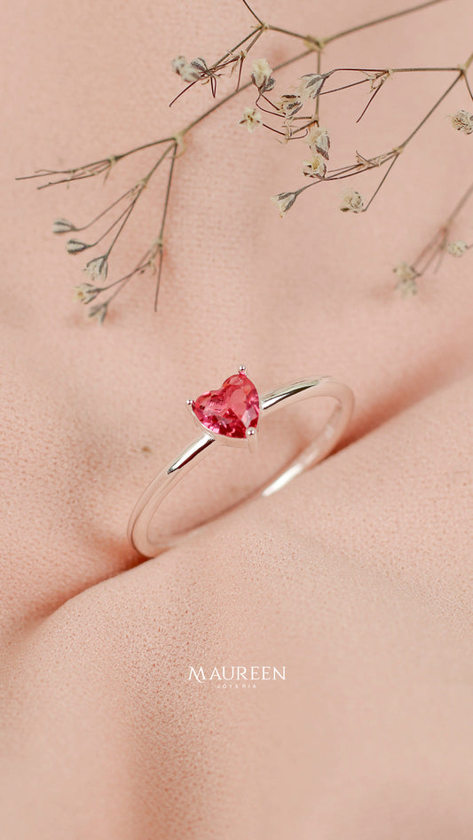 Anillo promesa rubi corazon 3 puntos - Plata
