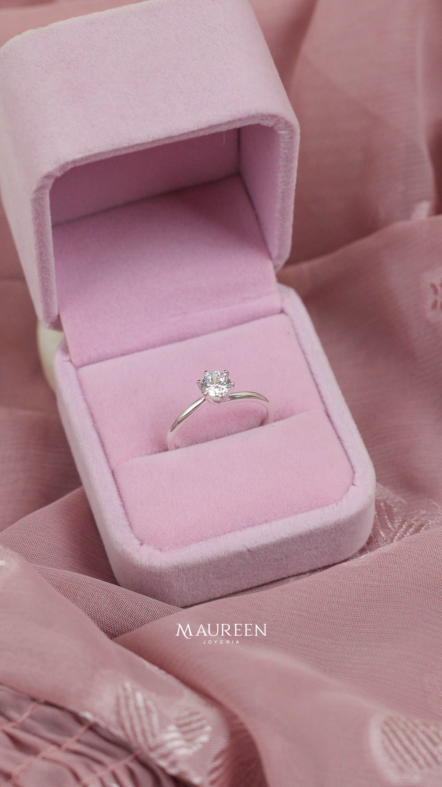 Anillo compromiso solitario circon redondo - Plata