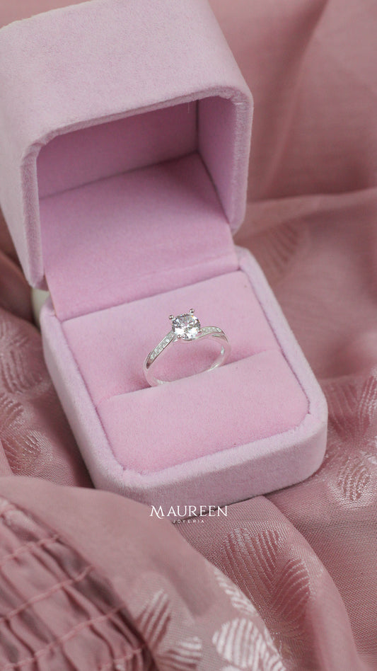 Anillo de compromiso ondas con mini circones - Plata