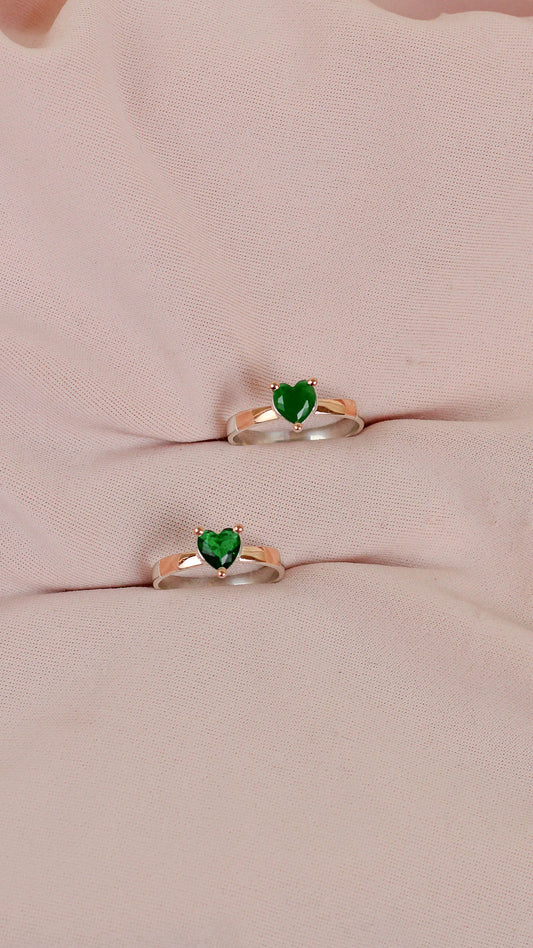 Anillo promesa corazon esmeralda - Plata/Oro