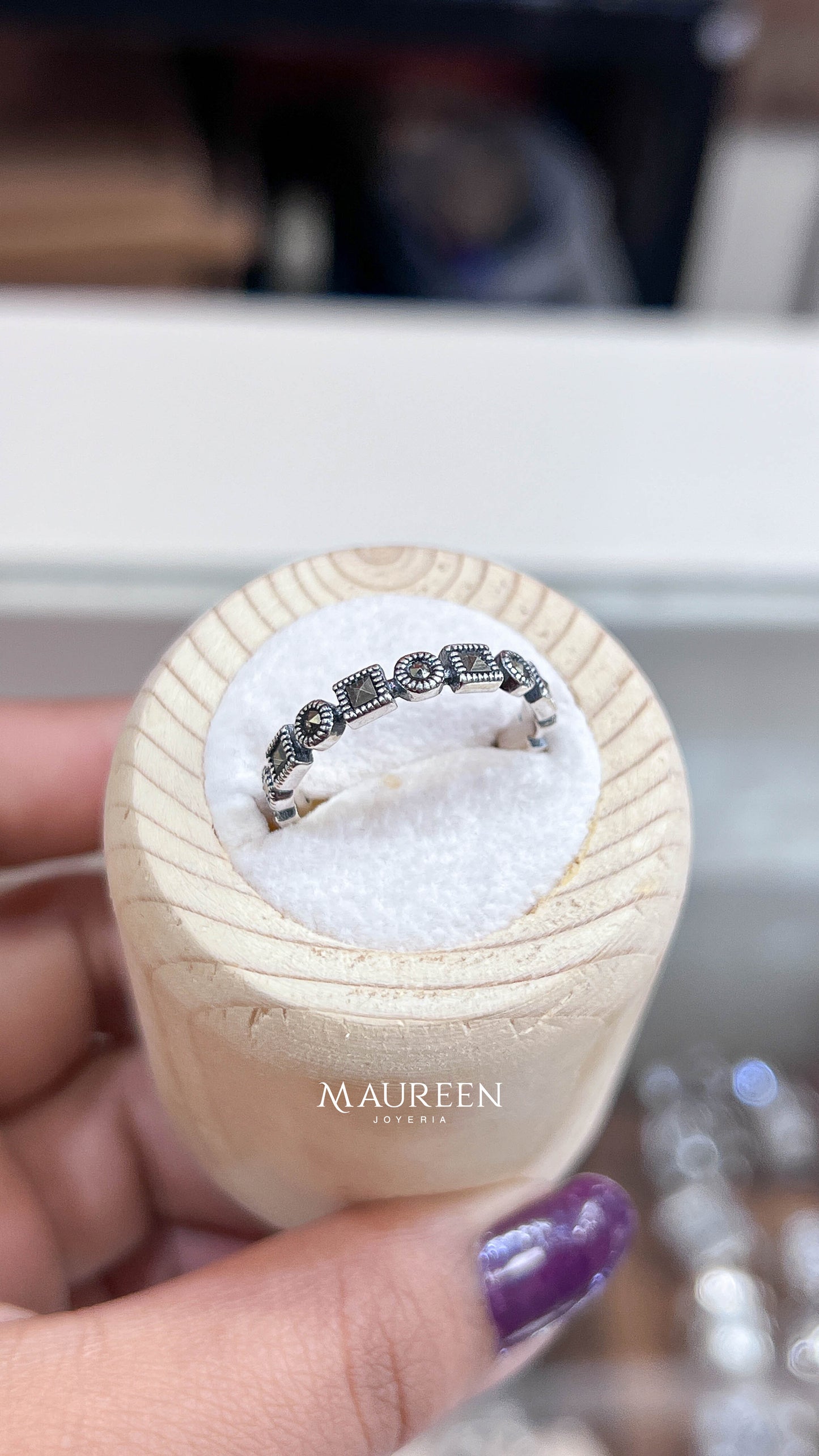 Anillo churumbela marquesita cuadrado circular - Plata