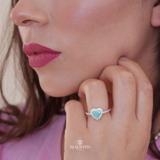 Anillo de promesa corazón opalo verde - Plata