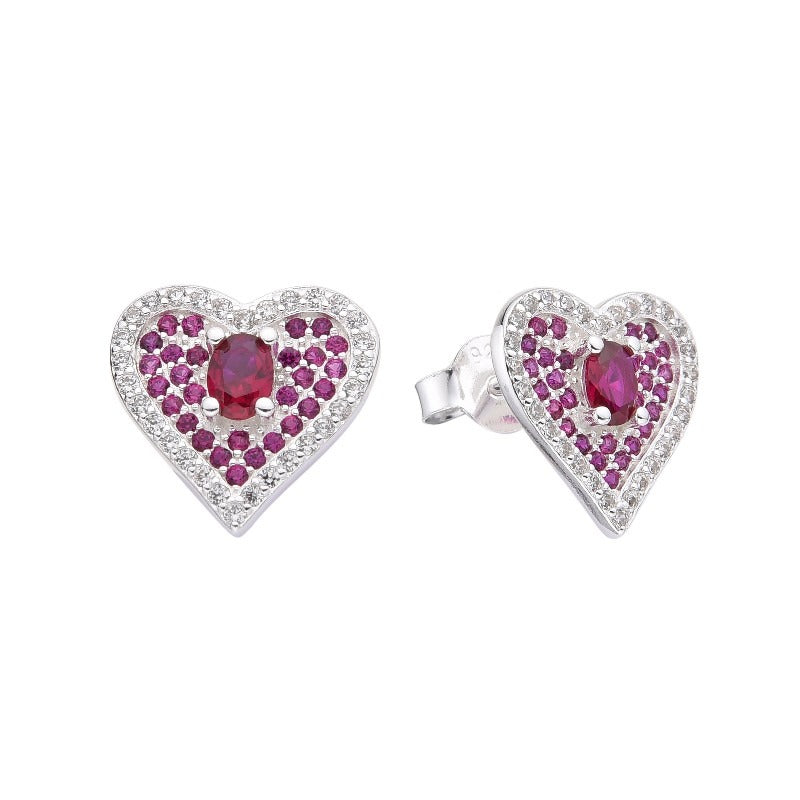Arete corazon circones fucsia - Plata