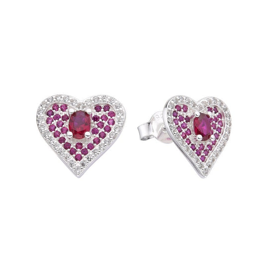 Arete corazon circones fucsia - Plata