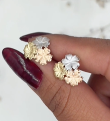 Arete flores rosas - Oro Amarillo/Rojo/Blanco