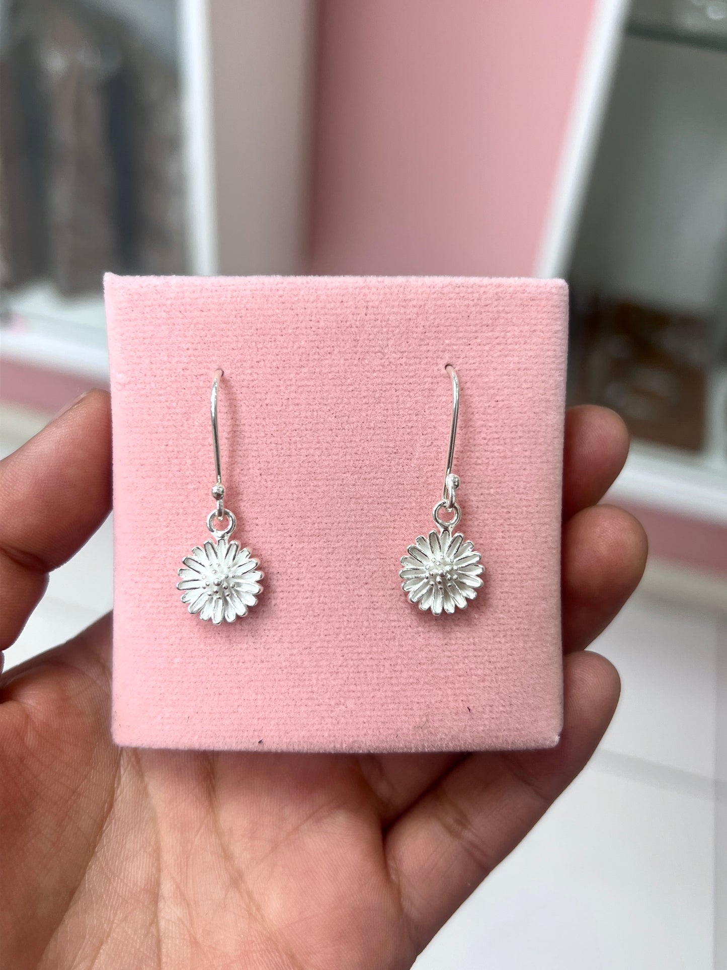 Arete colgante crisantemo pequeño - Plata