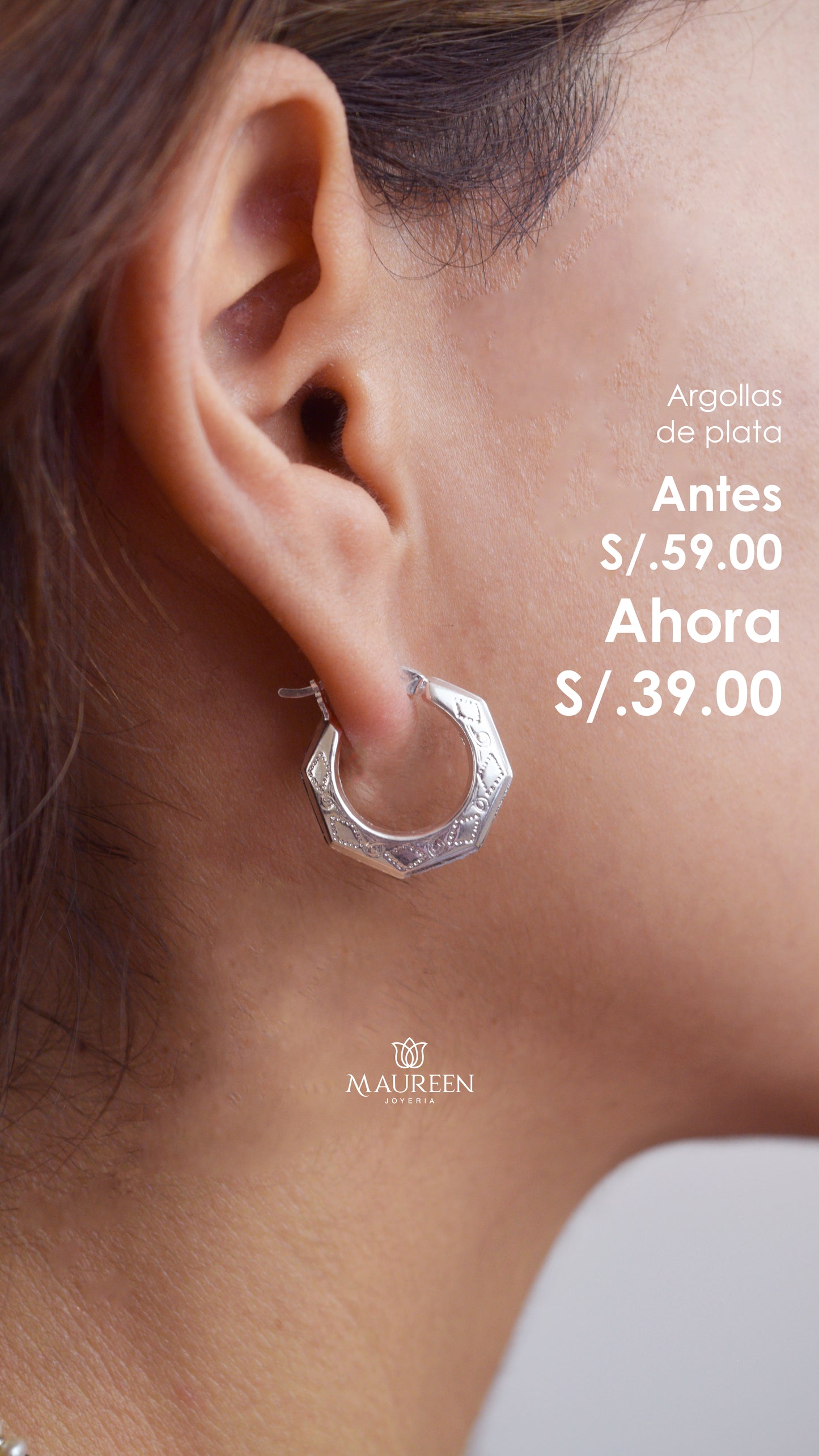 Argolla hexagonal diamantada - Plata