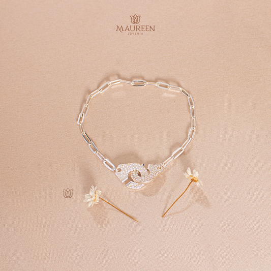 Pulsera esposas con circones - Plata