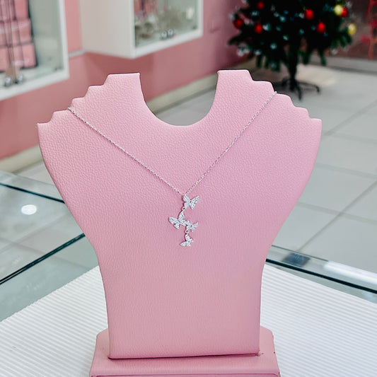 Collar cuatro mariposas con circones - Plata