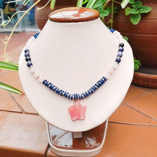 Collar estrella, plata y piedras naturales - Plata