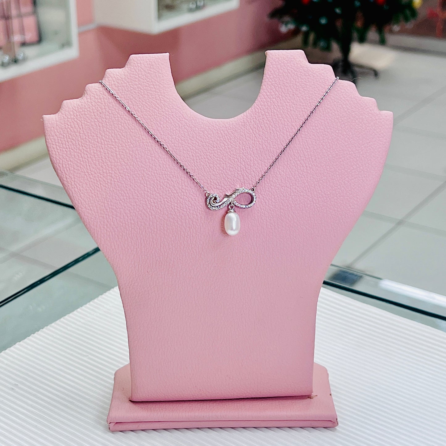 Collar perla con infinito con circones - Plata