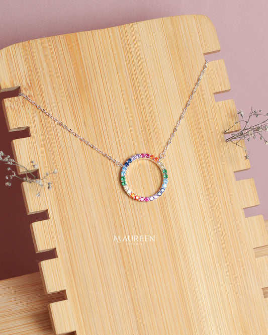 Collar circulo circones multicolor - Plata