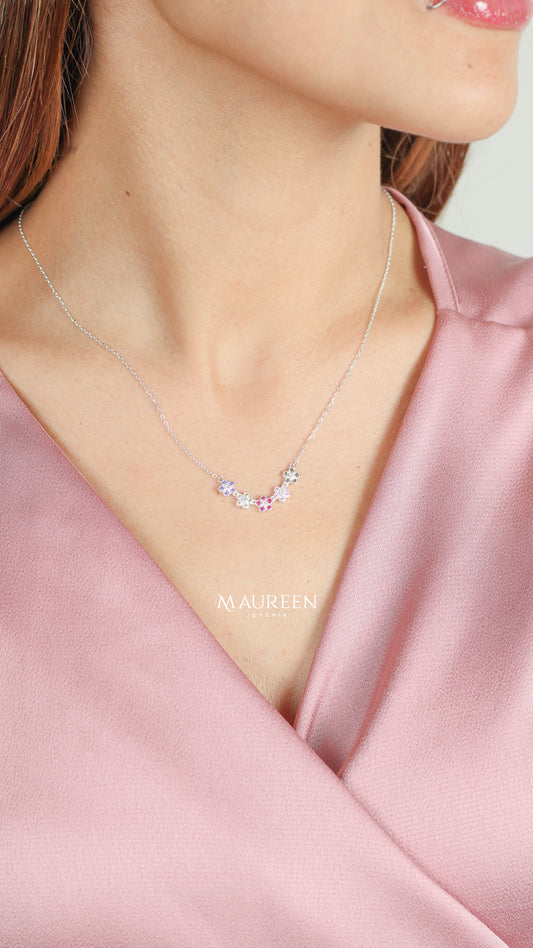 Collar 5 flores de circones - Plata