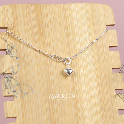 Collar dos cadenas con corazon bombacho- Plata